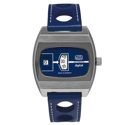 UMF Ruhla 1434-3 Armbanduhr Scheibenuhr Automatik, Saphirglas, 41mm, blau - Bild 1 von 3