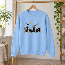 Spooky Black Cat Halloween Sweatshirt Witch Hat Pumpkin Fall