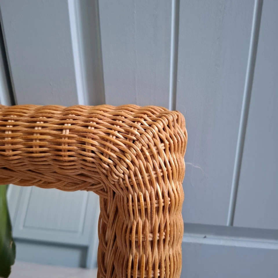 Vintage Woven Cane Wicker Rattan Rectangular Mirror Boho Scandi Cottagecore - Image 4 of 4