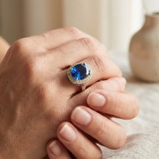 Valentine Gifts Royal Blue Sapphire 9.05Ct 925 Sterling Silver White Gold Rings