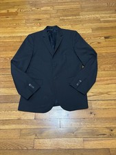 H M Mens Blazer Jacket Size 38R Black Marzotto Wool Solid 2 Button Sport Coat