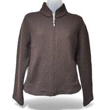 Vintage Herman Geist Womens Brown Cardigan Sweater Size Petite Small Wool Zip