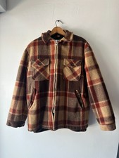 60s Vintage Woolrich Wool Hunting Coat Long Jacket Brown Sherpa Lined L Plaid