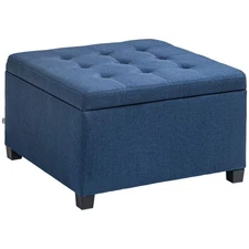 HOMCOM Fabric Tufted Storage Ottoman with Flip Top Seat Lid,Metal Hinge and Stab