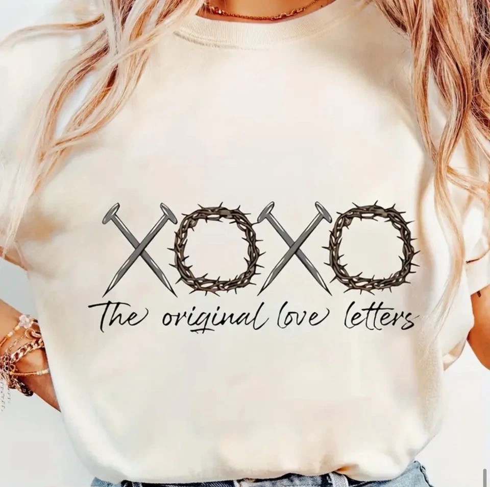 XOXO Las Cartas de Amor Originales Jesús CAMISETA HIERRO TÉRMICO ON Religioso Cristiano Foto 3 de 4