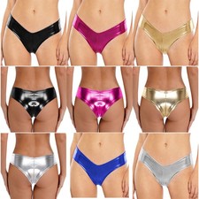 US Women Shiny Leather Booty Thong Cheeky Shorts Shine Bikin Briefs Underwear