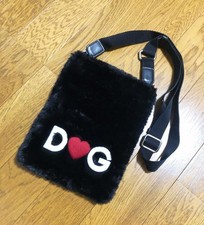 Dolce&Gabbana Heart Embroidered Boa Fur Shoulder Bag Black Made In Italy Stylish