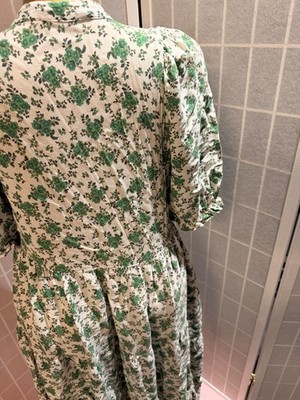 ZARA White Green Floral Button Midi Dress High Neck Puff Sleeve Fit & Flare  S | eBay