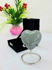 Grey Heart Premium Cremation Urn for Ashes Keepsake with Brass Stand Best Gift