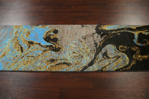Modern Artistic Abstract Oriental Runner Rug Wool/ SILK Hand-Knotted NEW 3x12 ft - Picture 9 of 12