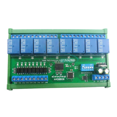 DC 12V 24V 8Channels DIN35 C45 UART RS485 Relay Module Modbus RTU Switch Board