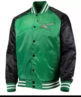 NFL Philadelphia Eagles 80s Football Letterman Bomber Green Black Satin Jacket