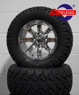 4x GOLF CART 12'' GUNMETAL TEMPEST WHEELS/RIMS and 22'' STINGER DOT A/T TIRES