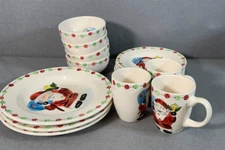Lot 14 Tabletops Unlimited Christmas Button Santa Service For 4 Dinnerware Set