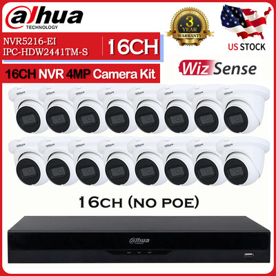 Dahua 4MP 16CH Wizsense CCTV System AI NVR IPC-HDW2441TM-S POE MIC IP Camera lot