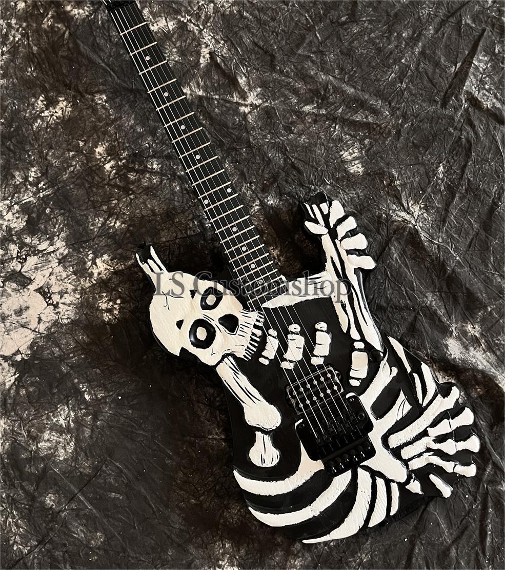 Custom George Lynch Skull Bones Black Body Electric Guitar 6