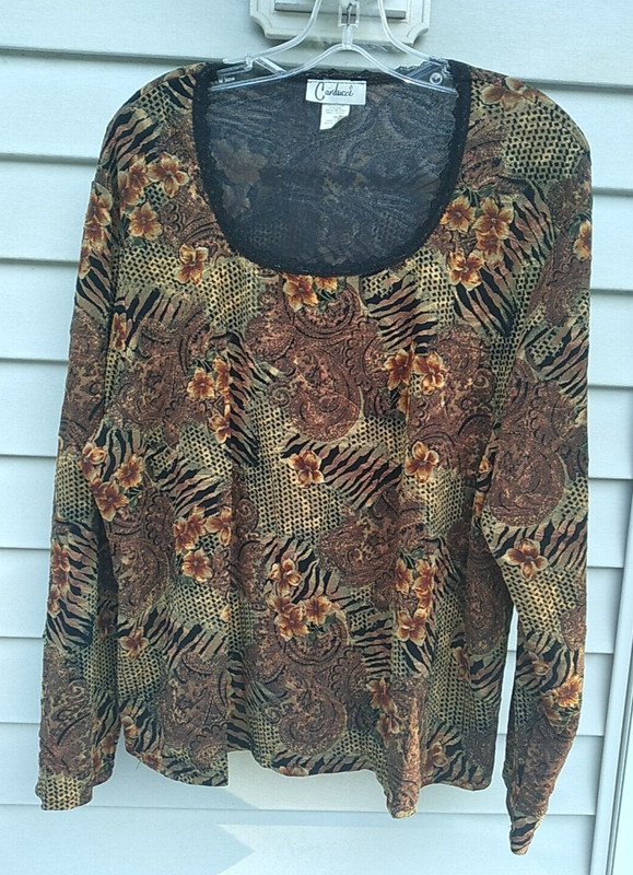 Carducci Floral Textured Top Blouse Size Women 3X