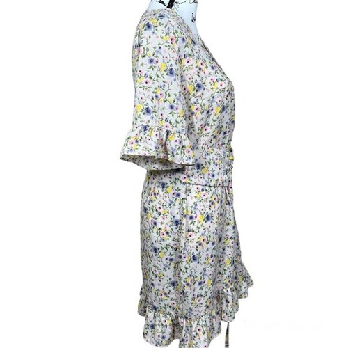 pretty little thing cream dress women sleeve floral Corset swing dress size 10 - Picture 12 of 14