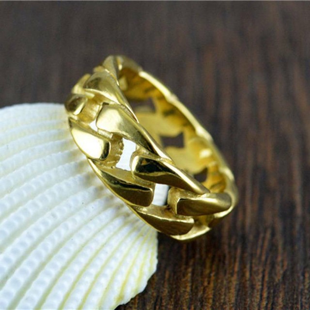 Cuban Style Women Mens Ring 18k Yellow Gold Plated Cuban Link Band
