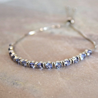NEW 14 STONE 4MM NATURAL TANZANITE 3.22 CTW STERLING SILVER BOLO BRACELET