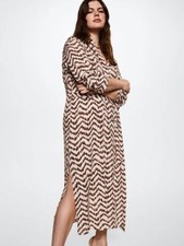 Mango MNG Grape Geometric Midi Shirt Dress Brown and Ivory Women's Size 20  New