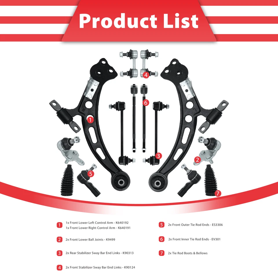 Brazos de control inferiores delanteros 14 piezas barra estabilizadora extremo enlace para Toyota Camry ES300 1992-1996 Foto 3 de 4