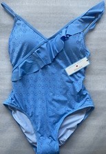 DRAPER JAMES, HELEN JON BLUE EYELET ONE PIECE SWIM, RUFFLE SHOULDER, S, NEW 172