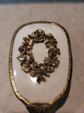Vintage Gold Plated Hair Brush Floral Design Vanity - Hollywood Regency Style