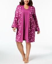 Charter Club Women's 2-Piece Nightgown/Robe Travel Set Purple Pretty Floral XS