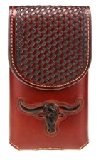 6.5" LONGHORNS LARGE WESTERN LEATHER POUCH CASE BELT LOOP HOLSTER PHONE #EH11701