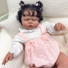 Lifelike Sleeping 24" Reborn Baby Dolls Soft Cloth Body African American Toddler