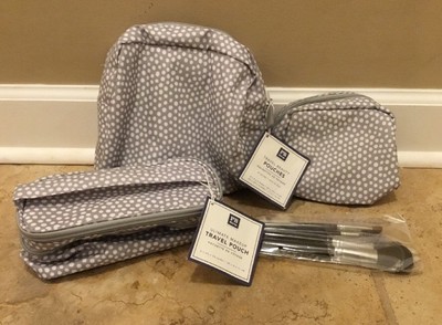 New 4pc Pottery Barn Teen Travel Bathroom Accessory Set Gray Dot
