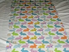 Colorful Bunny on White Background  Handmade Easter Table Runner