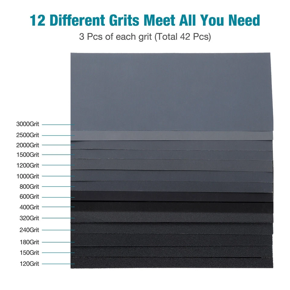 72 Pcs Sandpaper Sand Paper Sanding Sheets Assorted Auto Wet Dry Wood Car Metal Foto 2 de 4