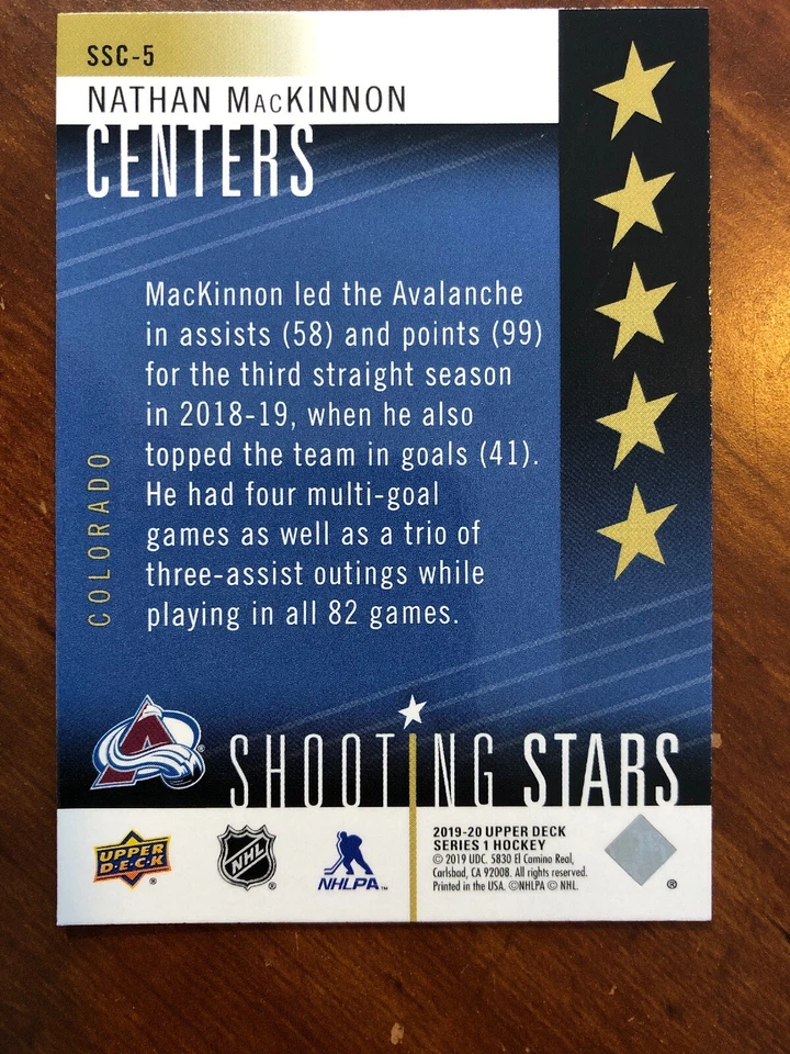 19-20 UD Series 1 Hockey Shooting Stars SSC-5 Nathan MacKinnon - Image 2 of 2