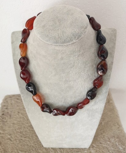 Collier De Perles En Agate Naturelle - Longueur ~40 Cm - Couleur Marron - Occasion