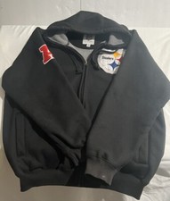 Vintage Pittsburgh Steelers Classic NFL Black Sherpa Full Zip Hoodie Mens Sz L