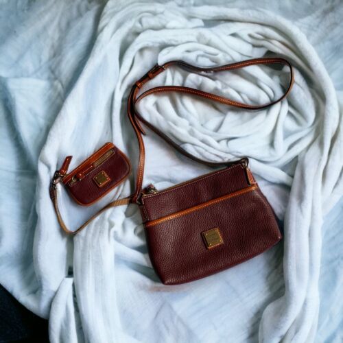 Dooney & Bourke Pebbled Leather Ginger Pouchette Crossbody Wine with Coin Case