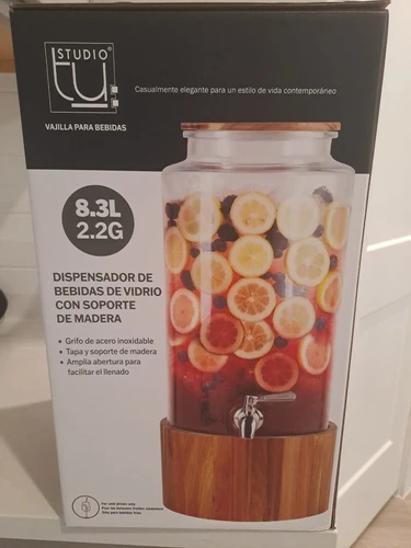 Studio Tu Glass Drink Dispenser with Acacia Wood Stand