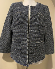TALBOTS Womens Navy Blue White Blazer Jacket Top NWT 189 - Sz 10