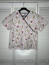 Womens Medical Nursing Scrub Size Large Rudolph Santa Christmas Short Sleeve