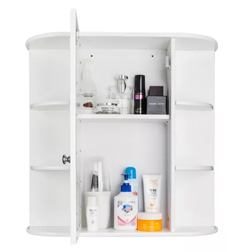 3-tier Single Door Mirror Indoor Bathroom Wall Mounted Cabinet Shelf White US - Picture 4 of 16