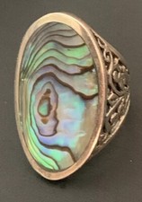 Sterling Silver Abalone Shell Blue Ring Size 6.5 Unmarked