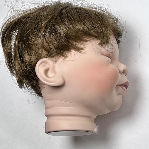 DOLL HEAD For 15” Dolls Child Parts Brown Wig Closed Eyes Sleeping Face Vintage - Picture 3 of 9