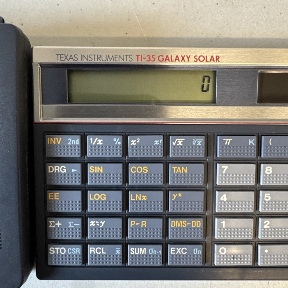 Vintage 1984 Texas Instruments TI-35 Galaxy Solar Calculator with Case Works EUC - Image 2 of 4