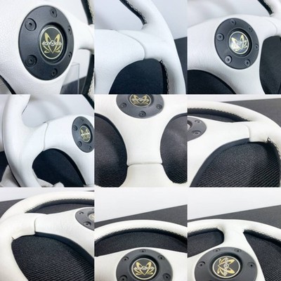Italvolanti White Black Leather Steering Wheel 330mm Vintage JDM
