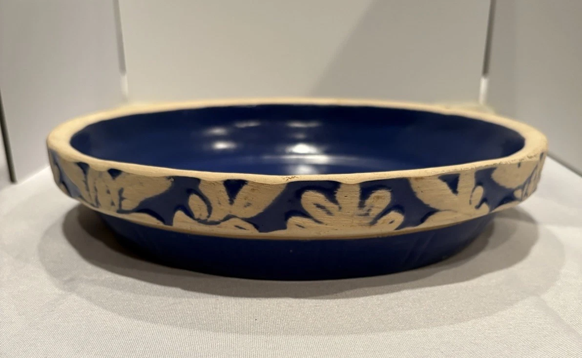 Clay City Pottery Blue Stoneware Pie Plate Dish Vintage USA 9”, Made In Indiana