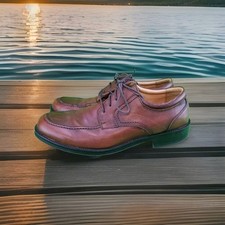✅Mens 10.5M Chaps Oxfords Brown Leather Lace up Apron Toe Stitch  Dress Shoes