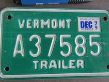 1999 Vermont Trailer Licence Plate