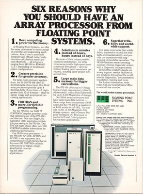 Floating Point Systems 1982 Print Ad Array Processor Scientific Computing
